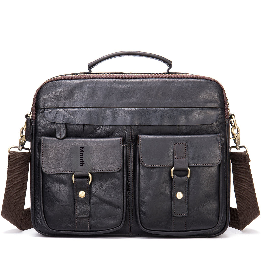 Sac à main en cuir plein-grain pour homme Rétro Sac à bandoulière en cuir