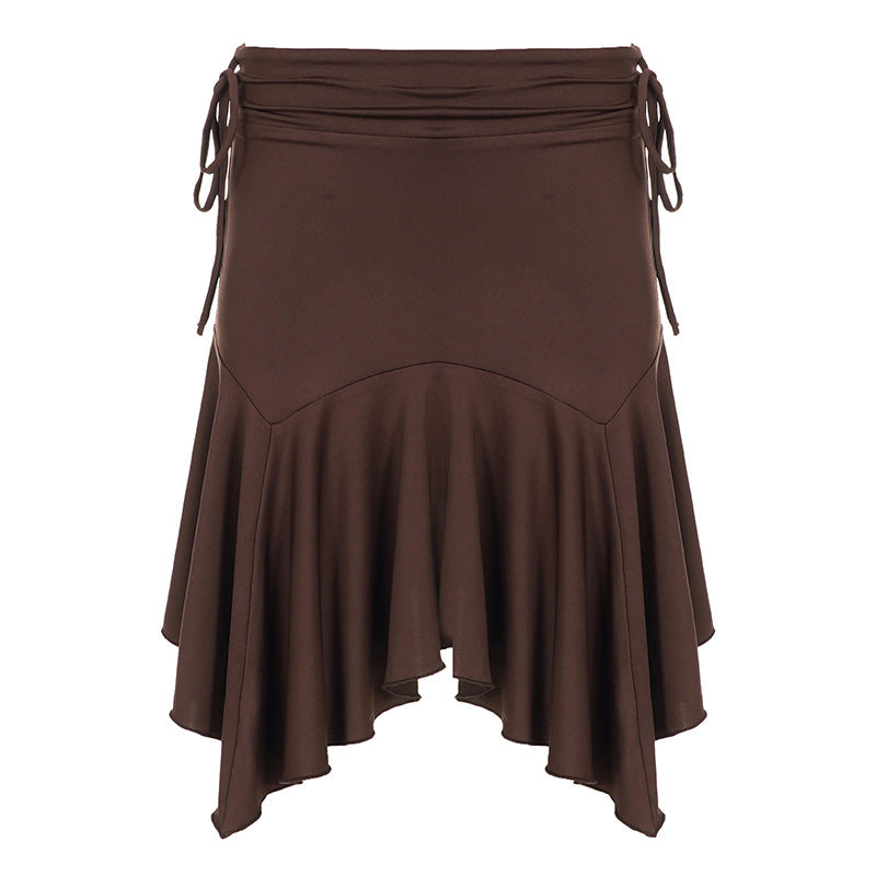 Retro Low-waist Plissé Dentelle Asymétrique Midi Jupe