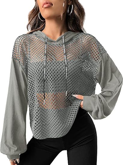 Mesh-Panel Casual Loose-Fit Sports Hoodie pour les femmes