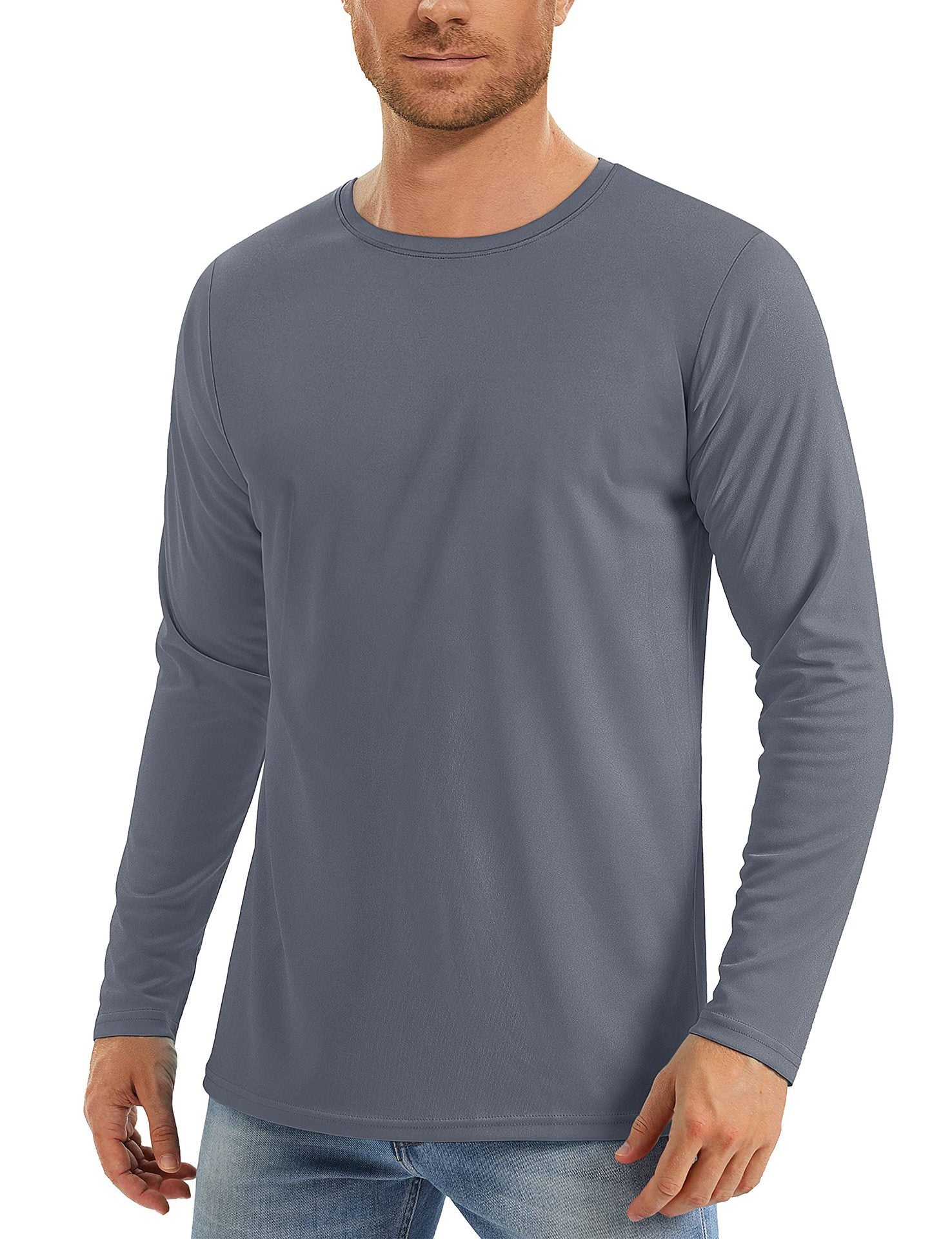 Hommes Solid Color Crew Neck Protection du soleil manches longues Shirts Uv Protection Respirant Runni