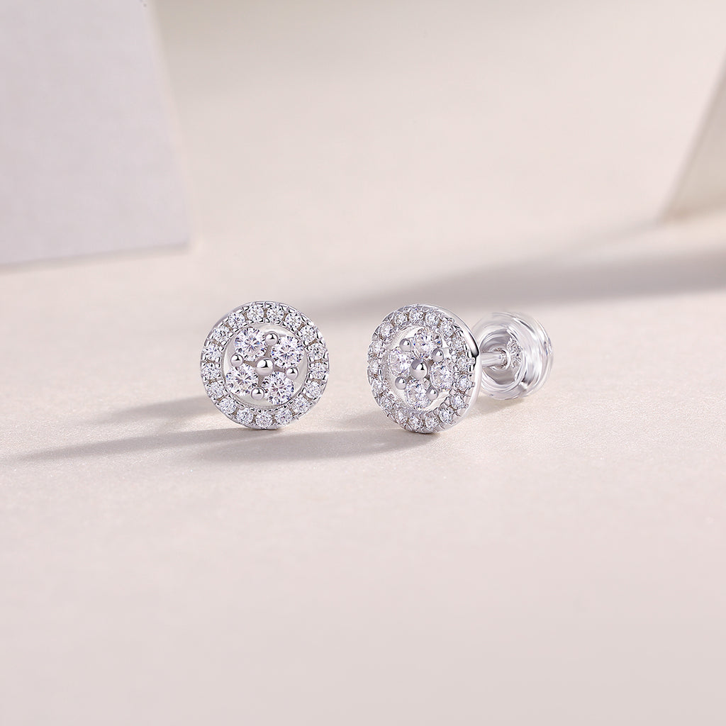 S925 Boucles d'oreilles rondes en argent sterling Halo Sterling