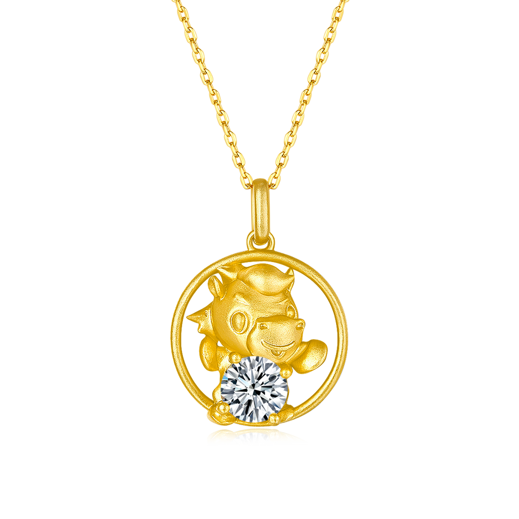 S925 Argent plaqué or 1ct D Couleur VVS1 Moissanite Ox Collier 5g Chinese Zodiac Benmingn