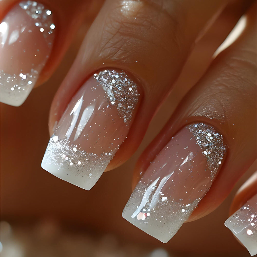 24 pièces d'ongle de mode carrée courte polonais avec bords blancs