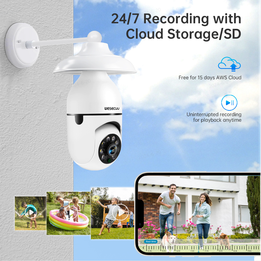 1080P Smart Home Security PTZ Caméra lumières sans fil Surveillance 360 degrés Vue à distance C