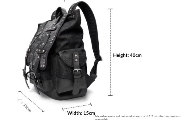 Sac à dos en denim brûlé au laser avec rivets en cuir véritable et fermoir de homard