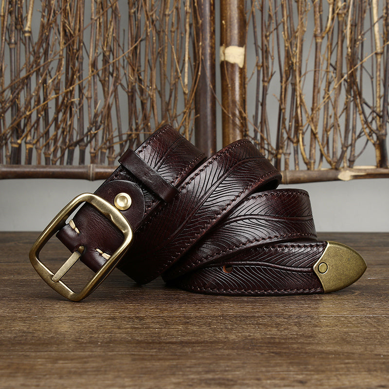 3.8CM Ceinture de boucle en laiton à cowhide double face large