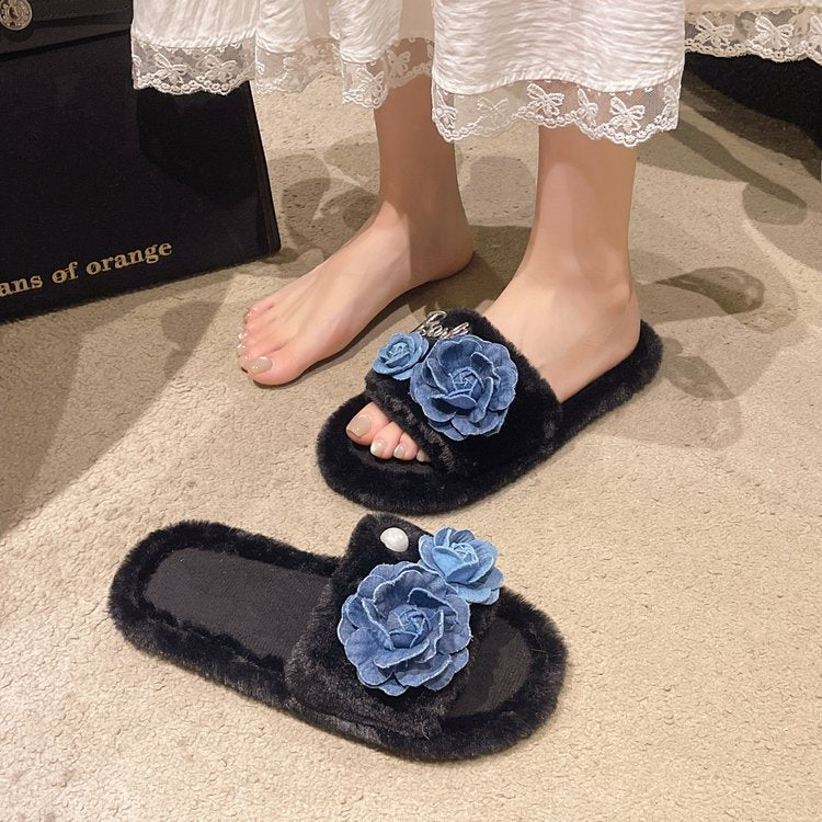 Meilleures ventes de femmes Outdoor Retro Floral Indoor & Outdoor Furry Slippers