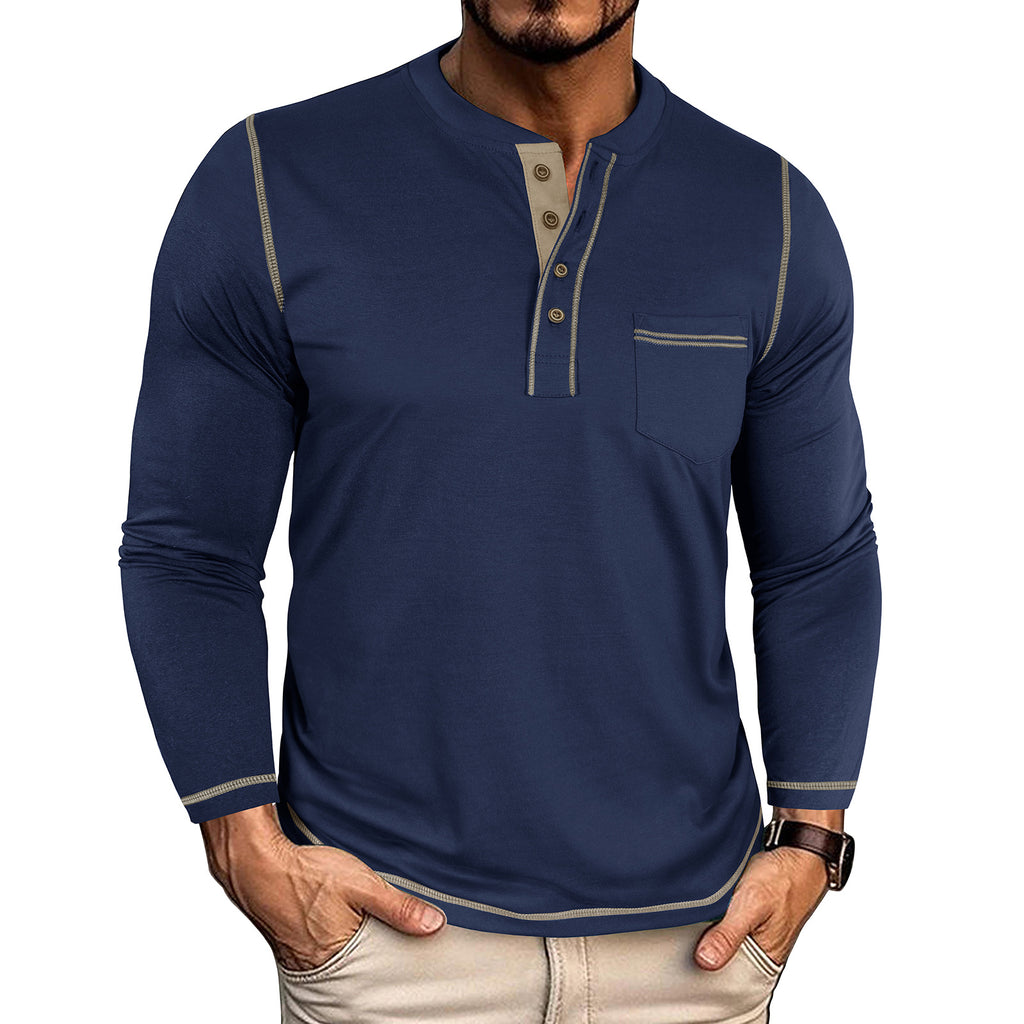 T-shirt homme col rond avec une poche Henley et manches longues