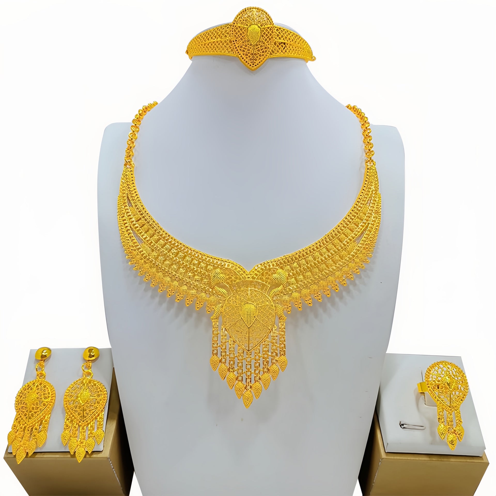 Collier de mariage de mariée Boucle d'oreille Bracelet de quatre pièces