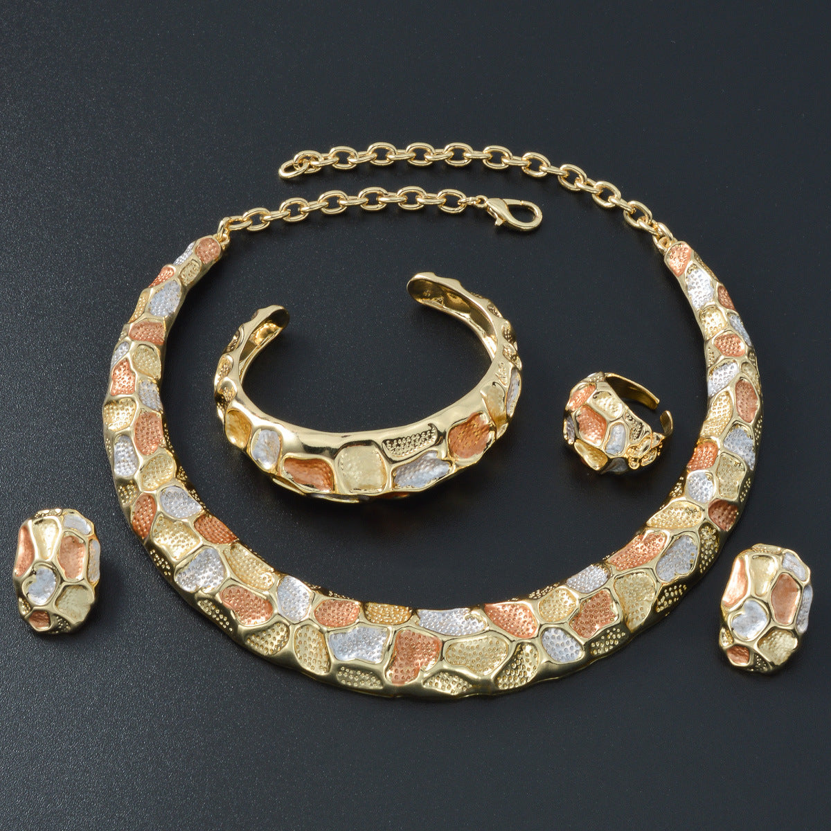 Boucles d'oreilles et bagues de style bohème à collier de lune de trois couleurs