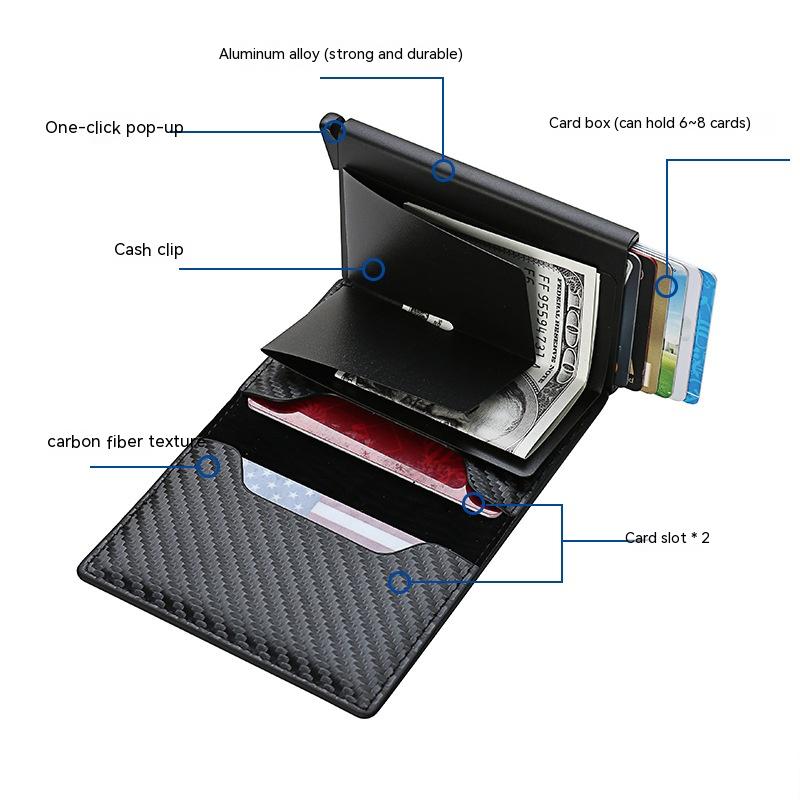 Alliage d'aluminium de portefeuille pour hommes en fibre de carbone RFID
