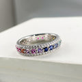 S925 Argent Sterling Rainbow Lab-Grown Gemstone Anneau d'éternité Pave Moissanite États-Unis Taille 5-9