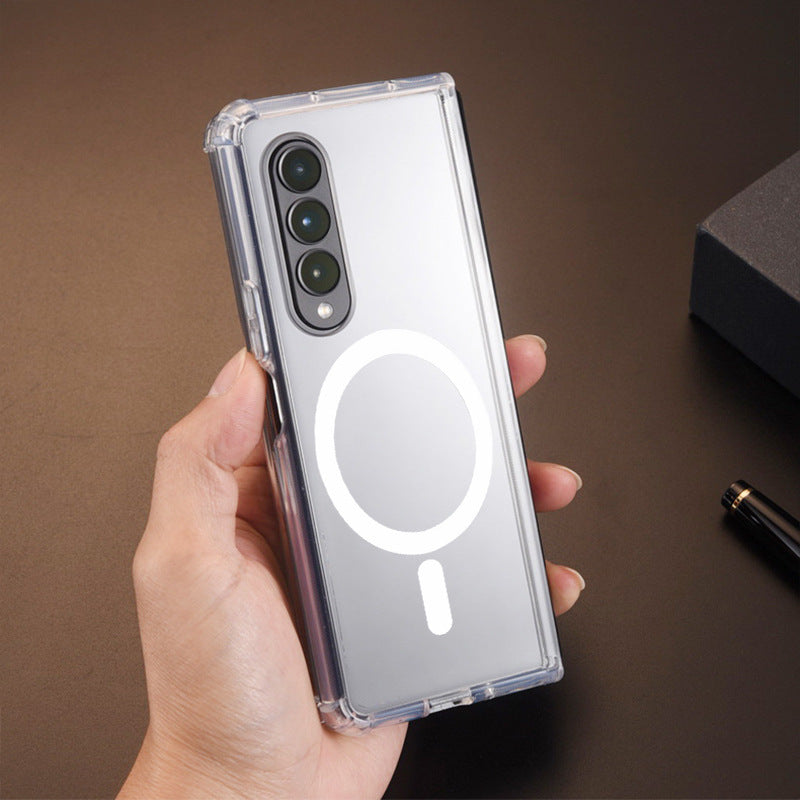 Zflip5 Four-corner résistant à la chute boîtier de téléphone magnétique transparent