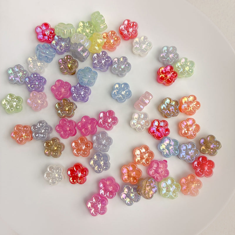 Mini perles de fleurs en acrylique 5-Petal avec paillettes d'or fin