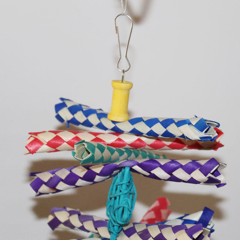 Papier strié coloré et Rattan Tissage bois Gnawing Bird Cage Décoration