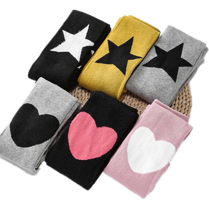 Printemps et automne Coton Étoile Cinq-pointes Enfants Pantyhose mignon Tertiaire Couleur Gir