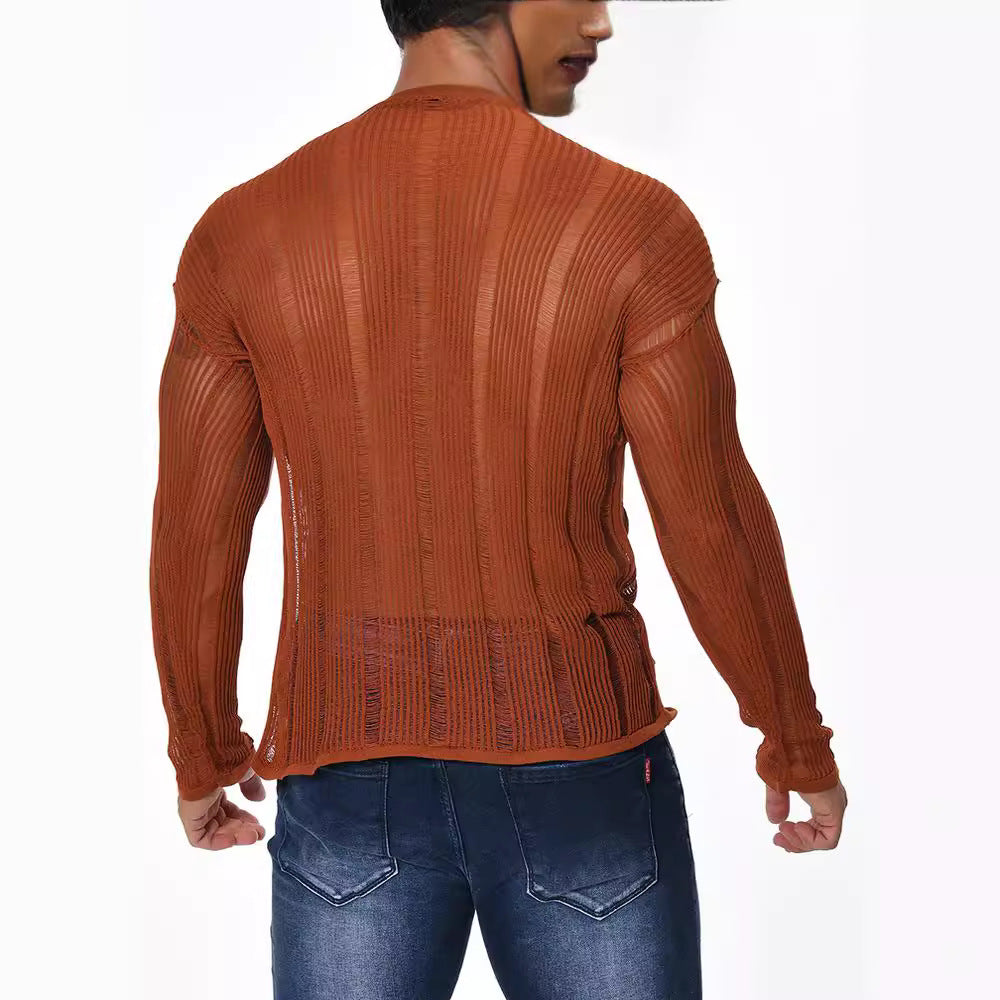 Manches longues Sweater enroulé pour hommes