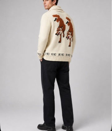 Hommes Fox Jacquard Sweater Cardigan