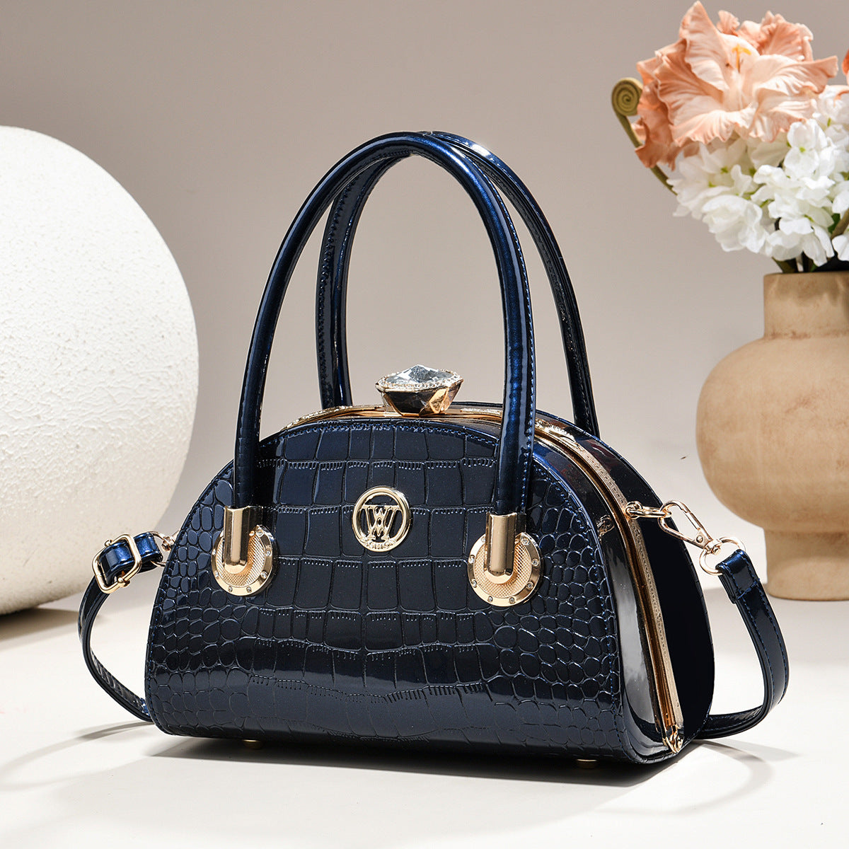 Sac à main en or pour femmes Sac shell en cuir brillant léger