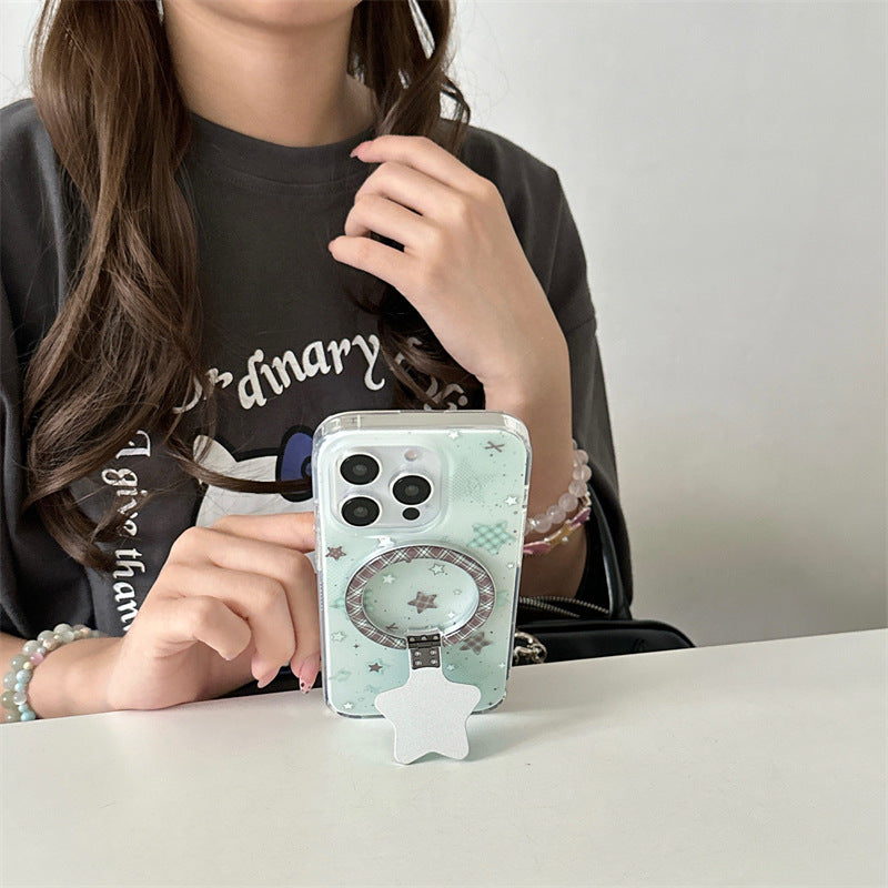 Étui de téléphone plat vert avec support magnétique
