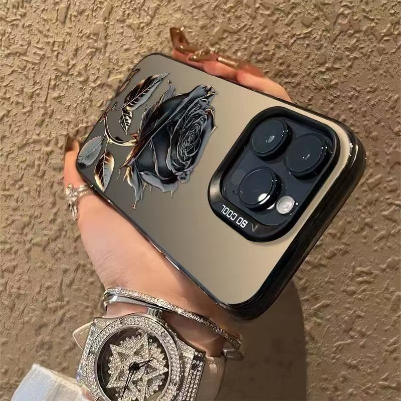 Boite de téléphone Pro Max de Black Gold Rose 17