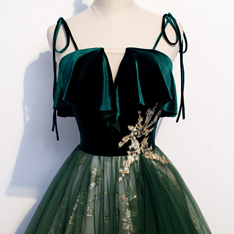 Banquet Sling Tempérament Robe longue Vert foncé Fantasy Mori