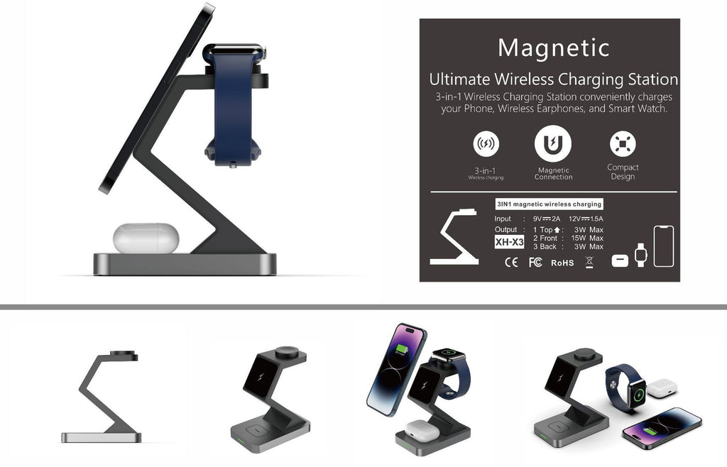 Support de téléphone de chargeur sans fil magnétique trois en un