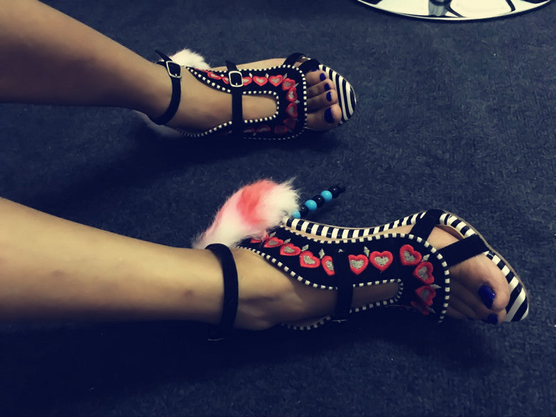 Embroidered Heart Super High Color Matching Shoes and Sandals