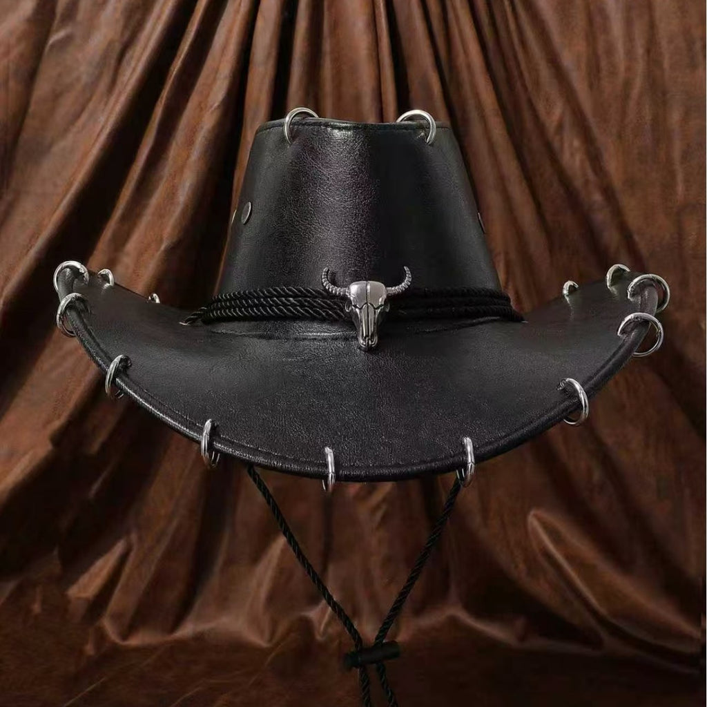 Chapeau à tête en cuir de vache de style américain Vintage Western