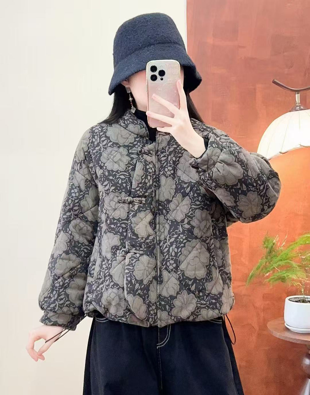 Women's printed cotton-polyester coat
