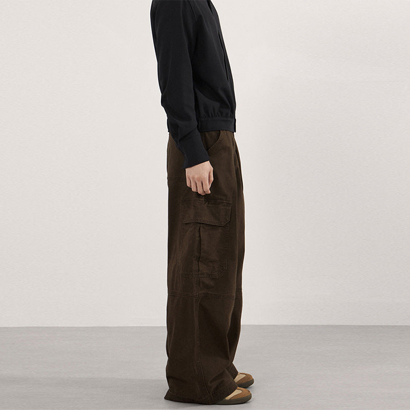 Pantalon de travail à patchwork multi-pocket plissé