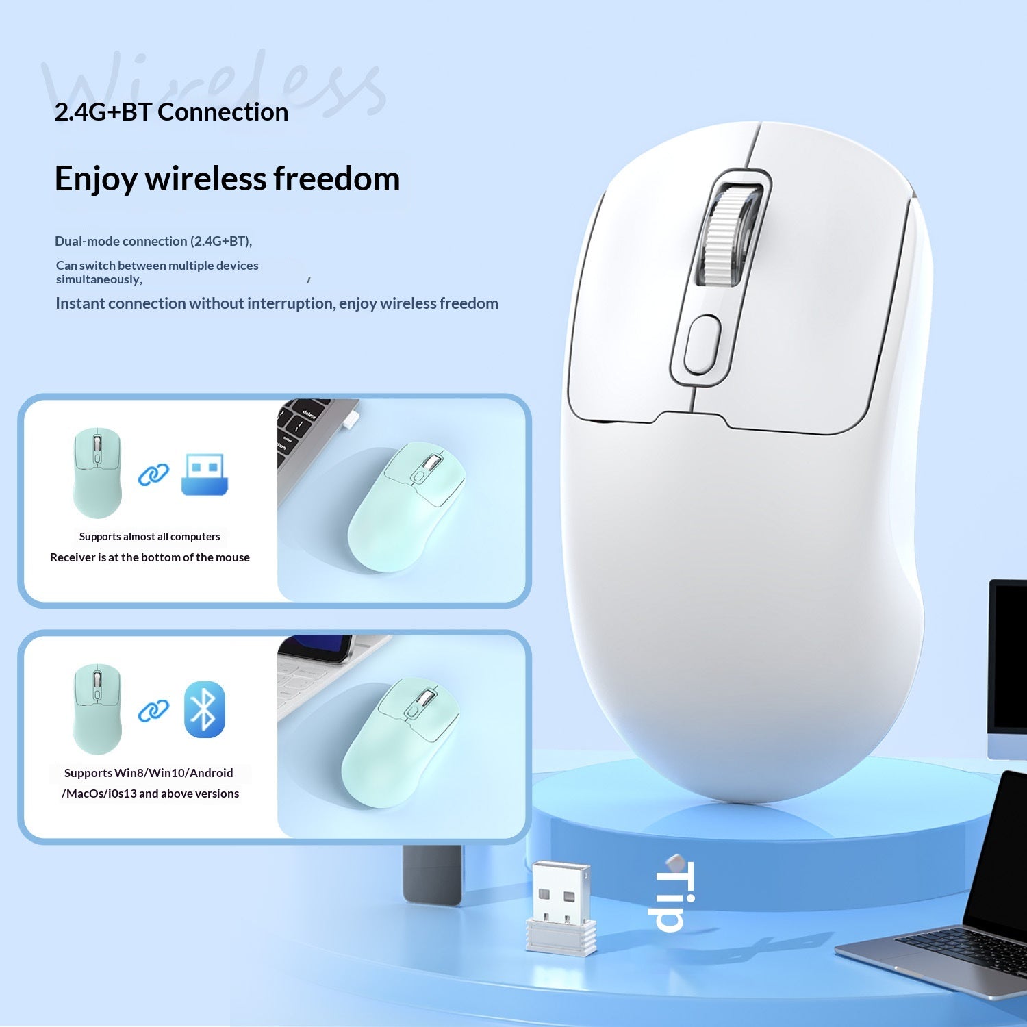 Souris sans fil Bluetooth à double mode