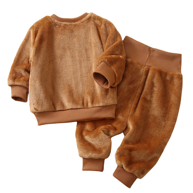 Costume pour enfants Automne et hiver Garçons et filles Pyjama thermique doublé de polaire