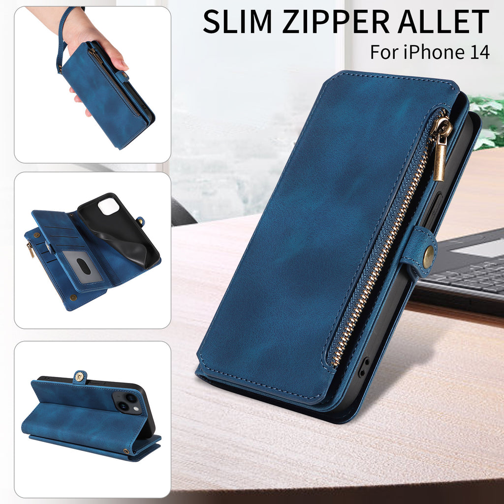 Wallet Flip zipper téléphone en cuir Case