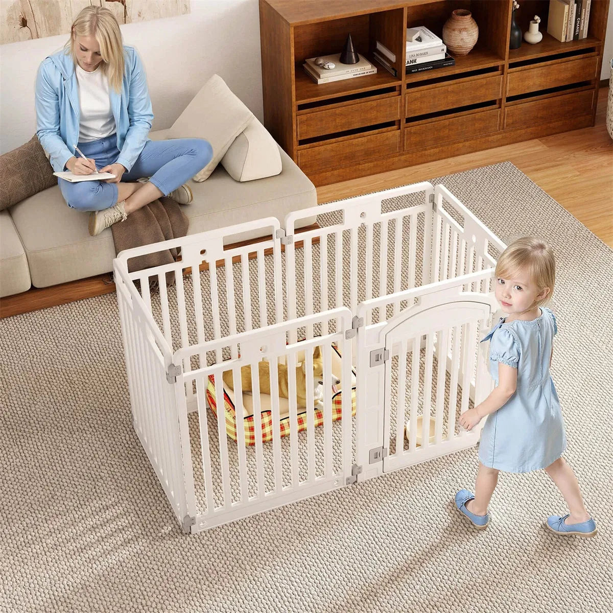 6-Panel HDPE chien Playpen - Convertible Design (Playpen/Fence)