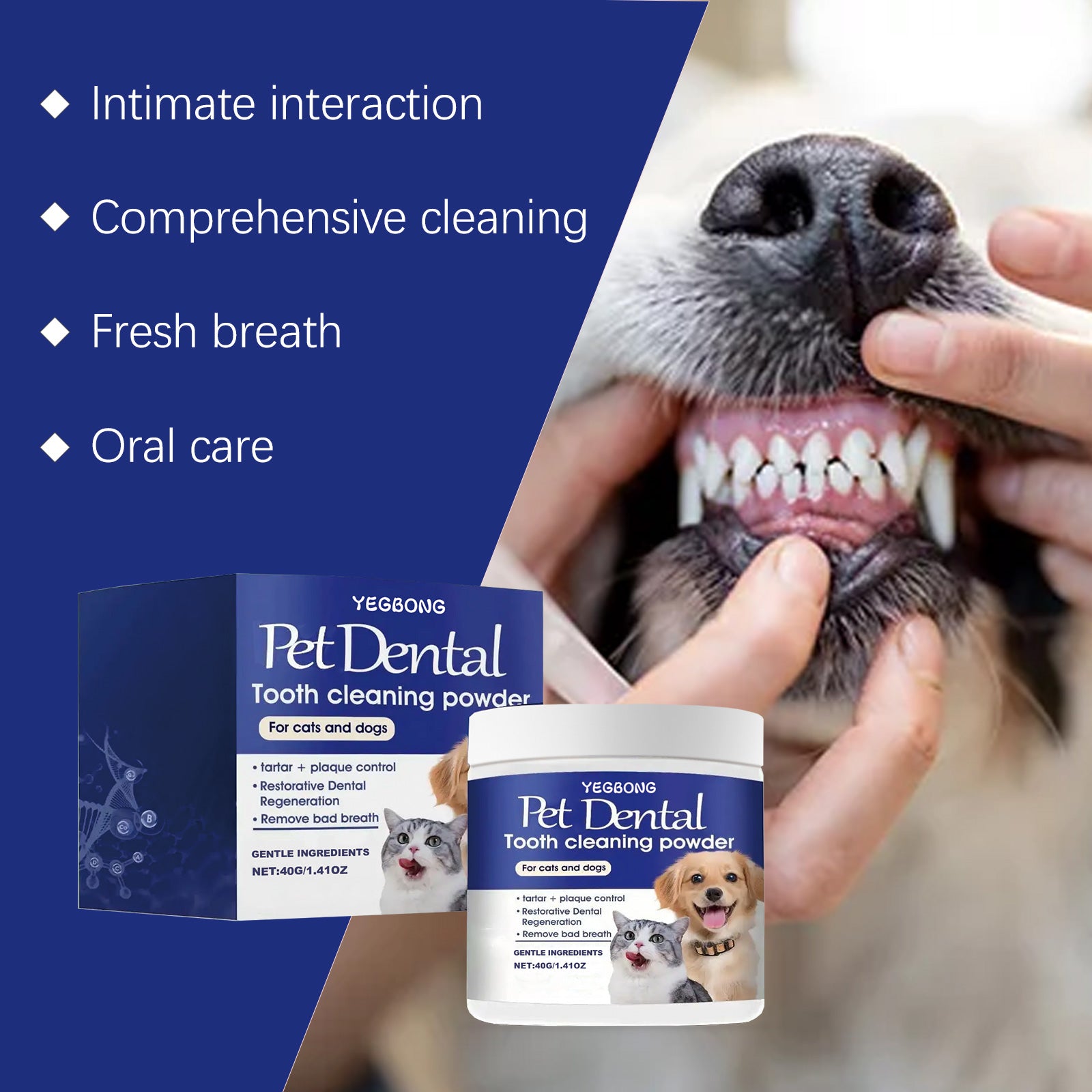 Poudre de nettoyage des dents des animaux de compagnie