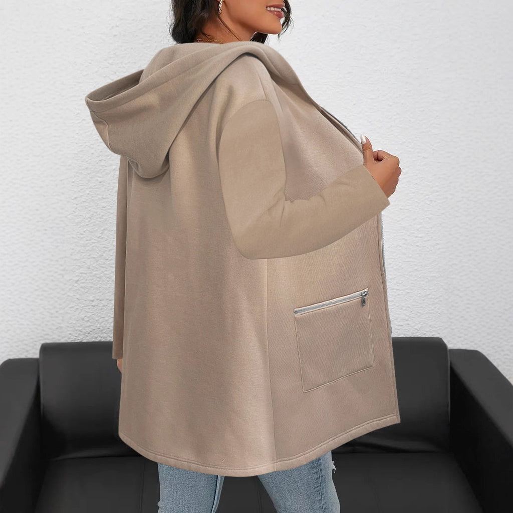 Femmes Long à capuche Cardigan ouvert devant Long Sleeve Casual Jacket Zip Pocket Loose Mid Lengt