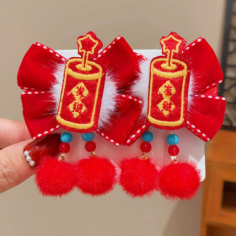 Style chinois Lion danse Bow-tie Tassel Pom-pom Clip cheveux pour les enfants