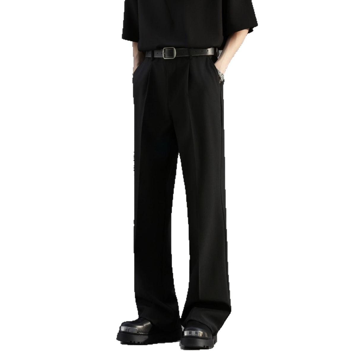 Pantalon de costume légèrement torréfié pour hommes sans fer à repasser large
