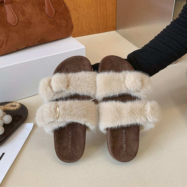 Style chaud Furry Double boucle diapositives pour les femmes