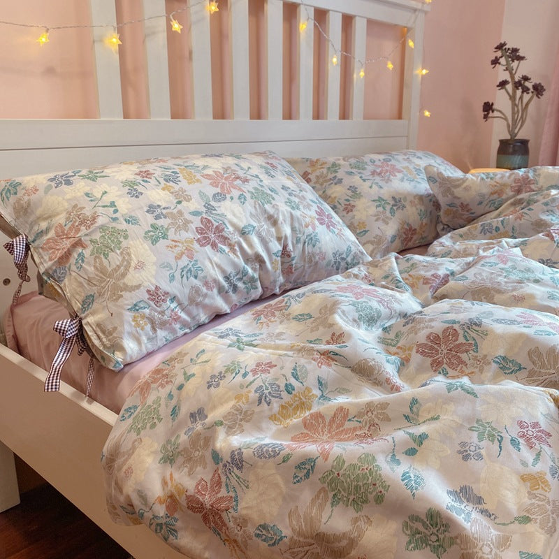 Ensemble de literie à quatre pièces en coton floral rétro nu