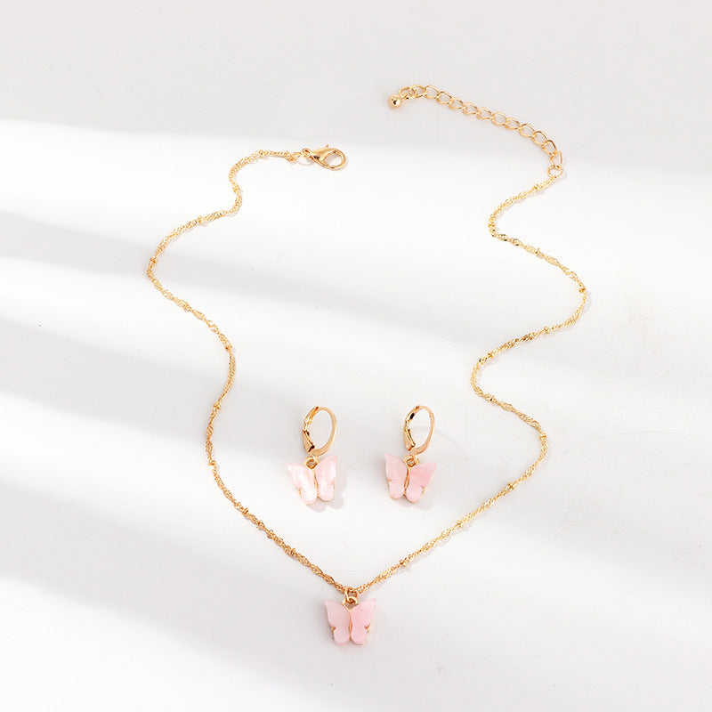 La mode créative résine papillon collier et boucle d'oreille ensemble