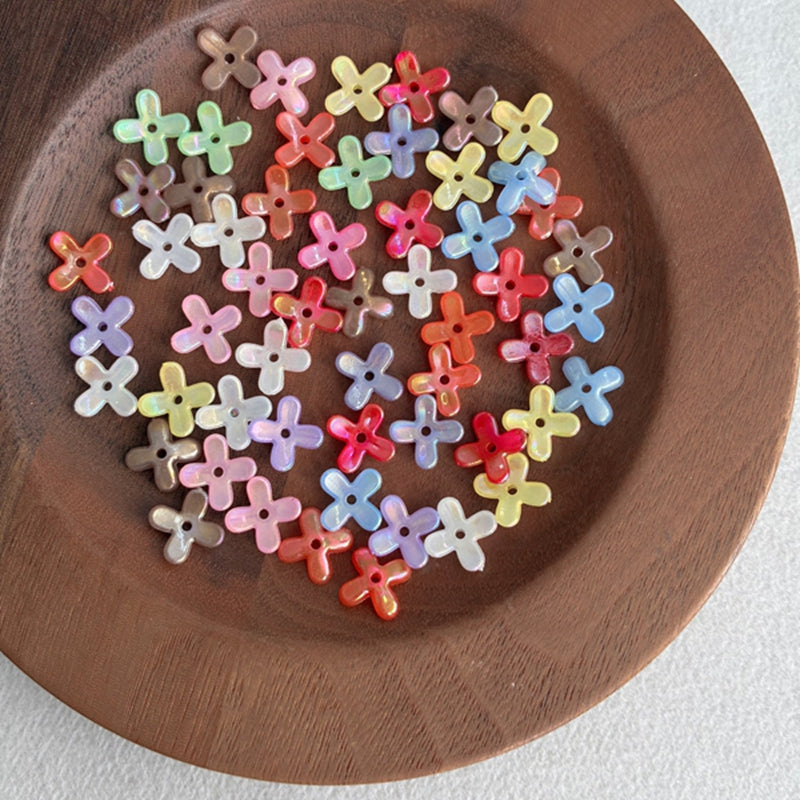 Perles de fleurs en acrylique avec paillettes dorées