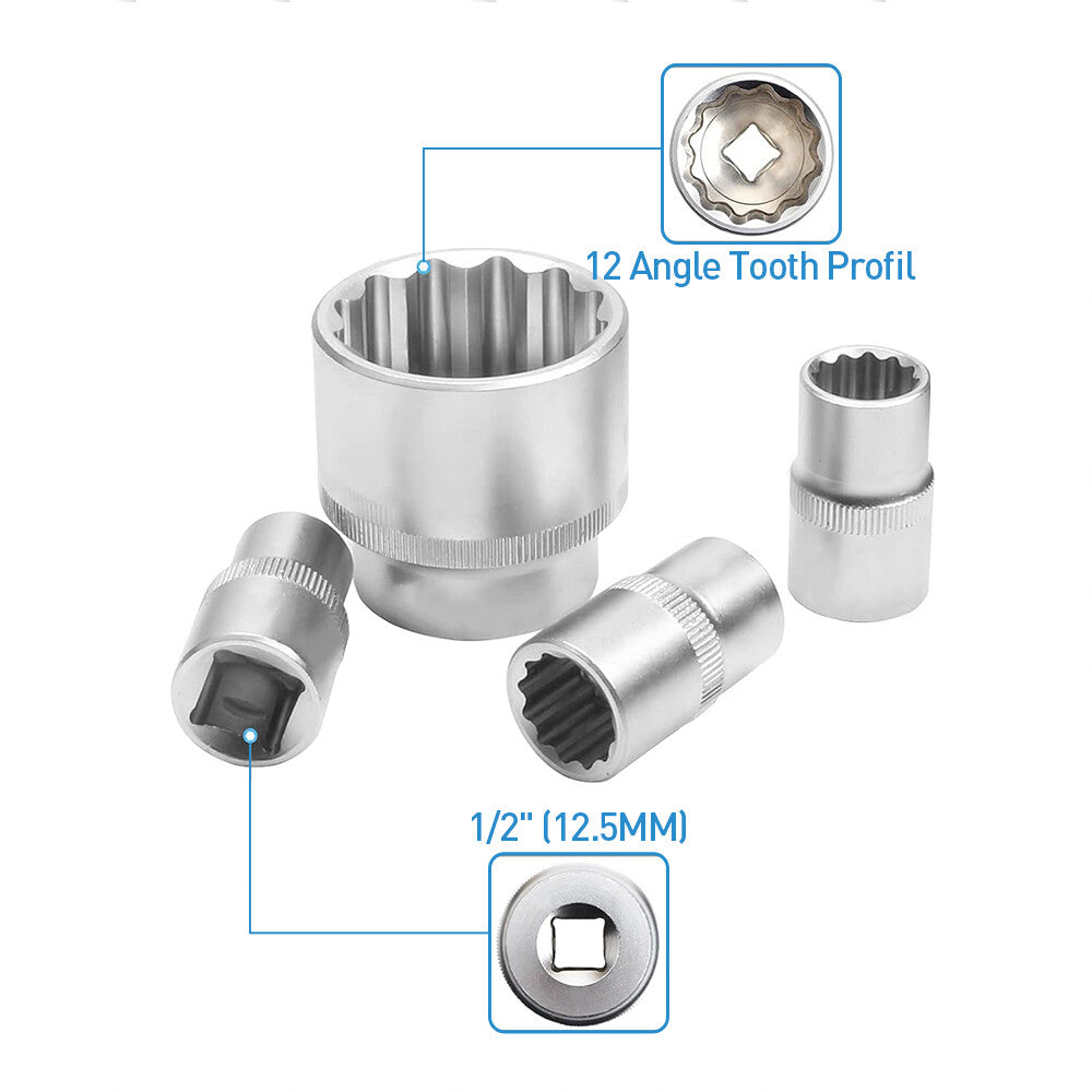 21 Pcs Multi-Tooth Set 12 Points de verrouillage de vitesse Spline Socket Set de clé 8-36mm