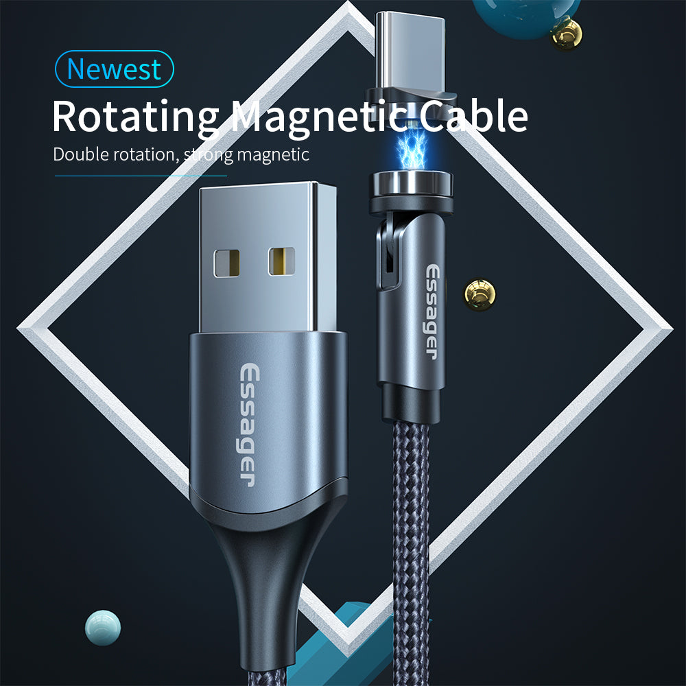 Câble magnétique rotatif Essager 360 degrés USB Type C Câble de charge Magnet de charge rapide Ch
