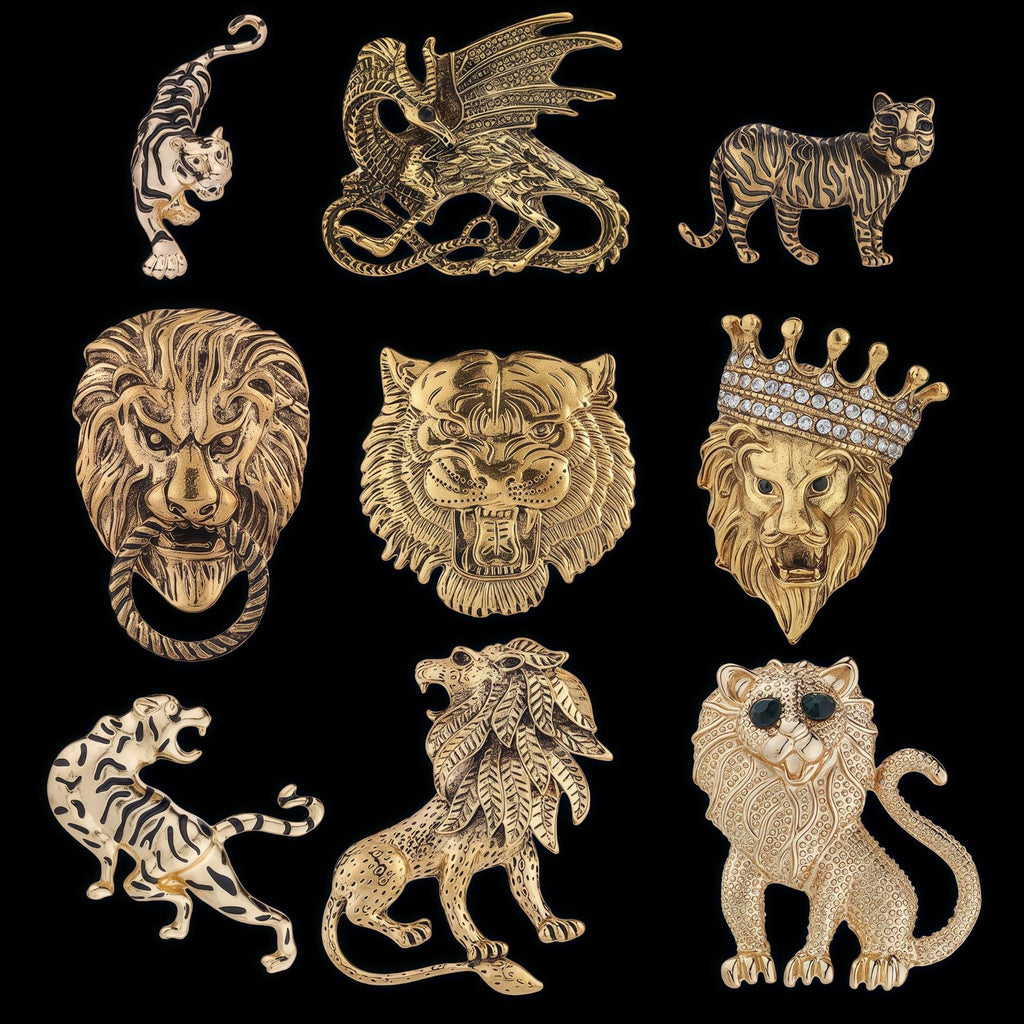 Fierce Tête Lion et Tigre Brooch Vintage Personnalisé