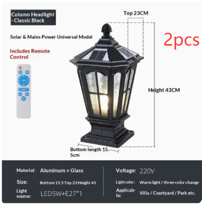 Lampe extérieure étanche à l'énergie solaire pour cour