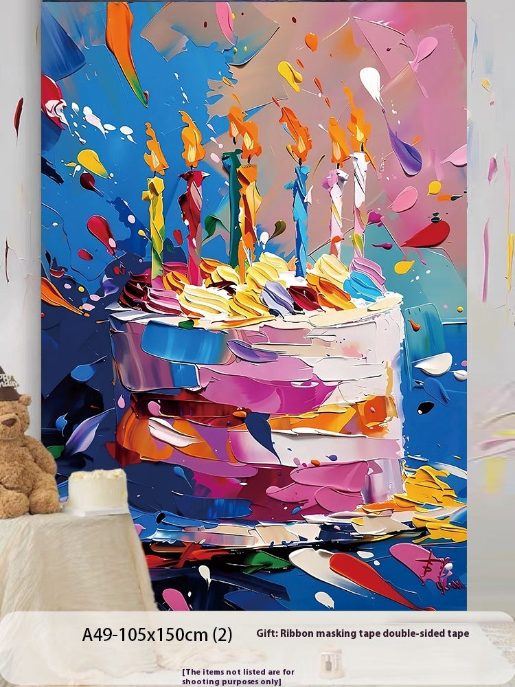 Fête d'anniversaire disposition Cake vêtements de suspension enfants fond mur