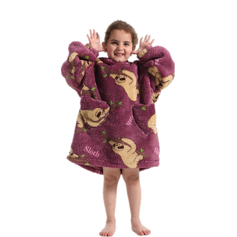 Garçons et filles Velours de coton confortable Vêtement résistant au froid Lazy Blanket Hooted Plus-size