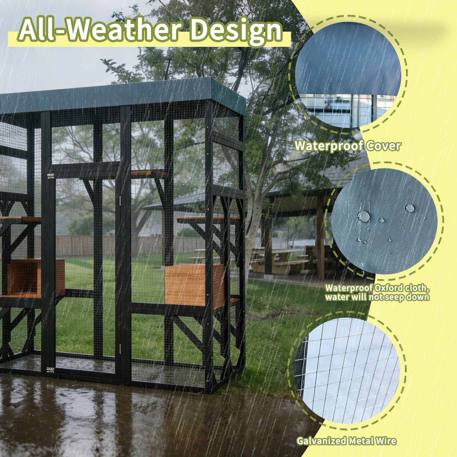 Grande enceinte extérieure de chat avec 5 plates-formes et 2 maisons de nichage